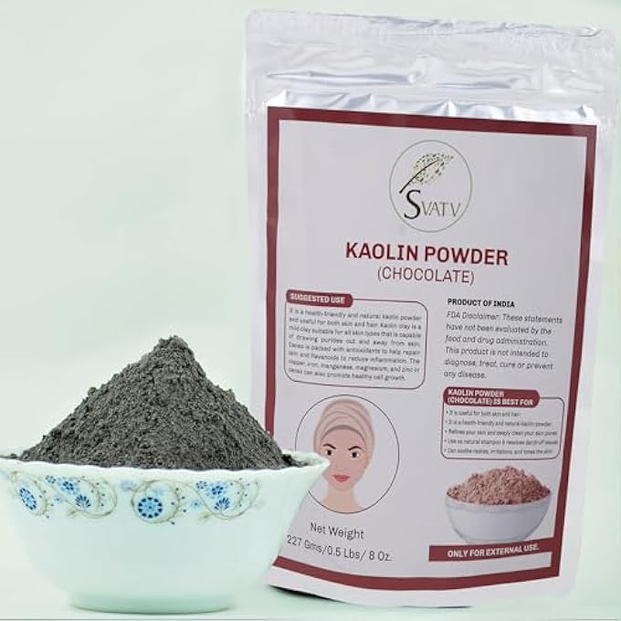 SVATV CHOCOLATE KAOLIN POWDER FOR FACE MASK HERBAL SKIN FACE POWDER MAKEUP, BATH BOMB CLAY, DIY SPA MUD MASK FOR FACIAL FACE & HAIR, HAIR, BODY,SCRUB & SOAP, MAKING FOR MEN & WOMEN 227G - Image 3